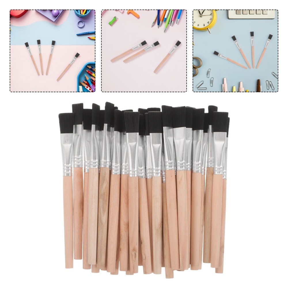 30 Pcs Paint Brushes Flat Nylon Wood Handle for Oil Watercolor Art Crafts