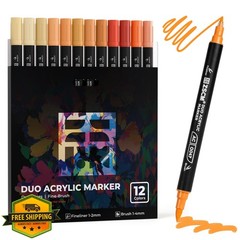 ZSCM 12 Orange Acrylic Markers Dual Tip Brush Pen