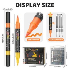 ZSCM 48 Colors Duo Glitter Effect Brush Markers, 24 Pack Water-based Ink Glit…