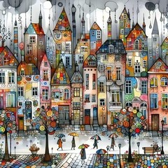 5D Castle House Diamond Art Kits for Adults,Colorful Umbrella Full Round Drill