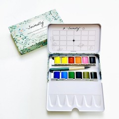 Suimolly Watercolor Paint Set, 12 Colors Half Pans with Brush, Travel Portabl…
