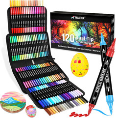 120 Colors Acrylic Paint Markers, Dual Tip Fine and Brush Tips Pens Contain 24 M