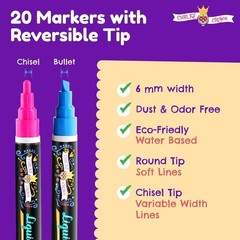 Dustless Non-Toxic Chalkboard Markers – 20 Colors
