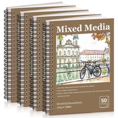 4 Pack Mixed Media Sketchbook, 9×12 inches Drawing Paper Sketch Book, 98lb/16…