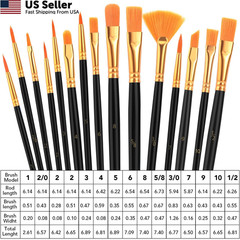 AROIC Acrylic Paint Brush Set,1pack/15pcs Nylon Hair 15pcs, Black