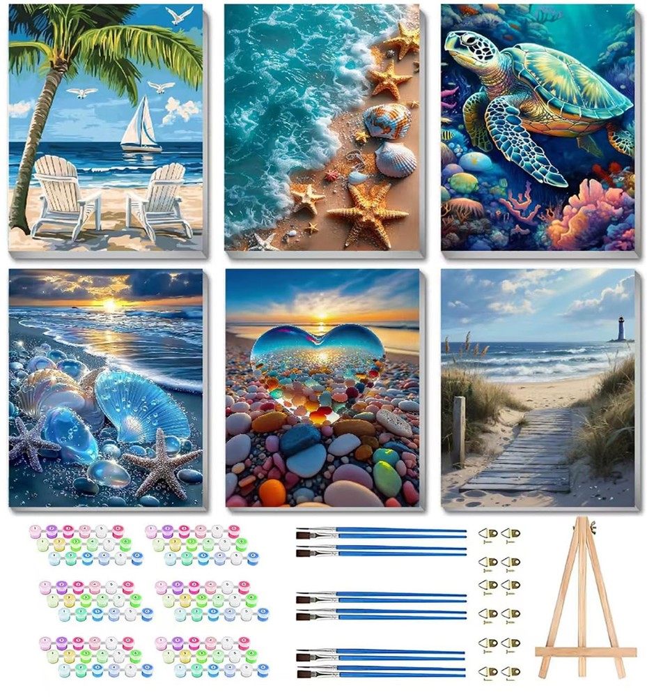 6 Pack Paint by Numbers Kits with Framed for 8×12 inches, 6PDKMT250707-US