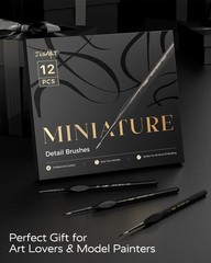 JUSART Detail Paint Brushes Set, 12 PCS Fine Tip to Medium, Black Gold