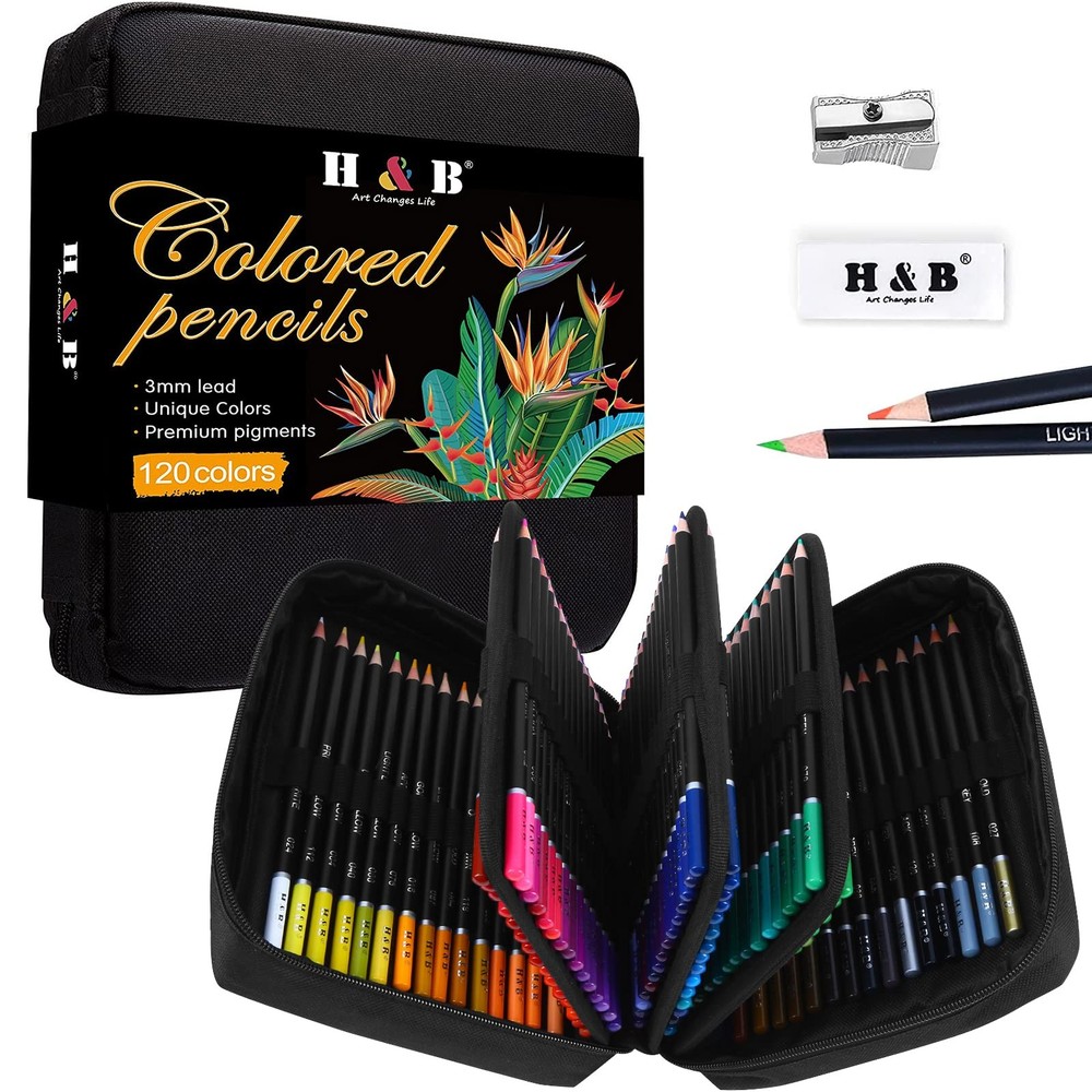 120 Colored Pencils KitOil Based Soft Core Professional Color Drawing Set wit…