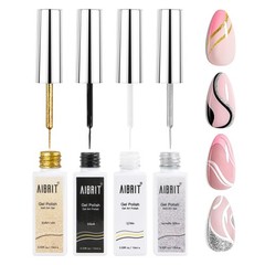 Gel Liner Art Polish Set 0.33 Fl Oz (Pack of 4), white&black&gold&silver