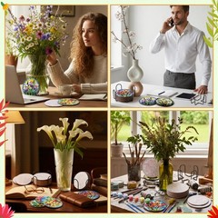 8 Pcs Flower Paint By Numbers 8 Piece Floral Bouquet Set Full Drill Wall Art