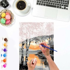 Lakeside Cabin Paint by Numbers Kit for Adults, Birch Trees Acrylic Paint by …