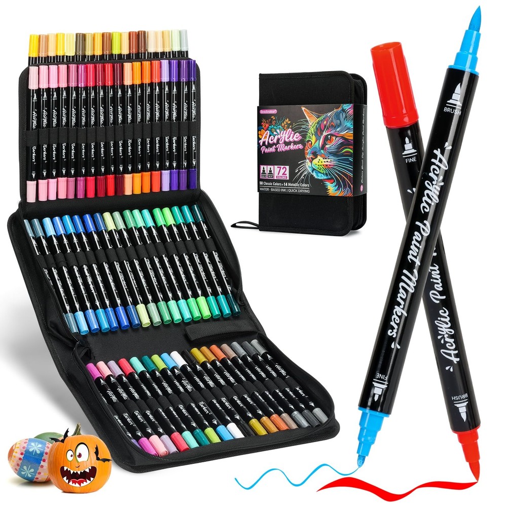 Acrylic Paint Markers 72 Colours Dual Tip 1mm Fine 1-6mm Brush – For Rock