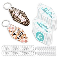 60 Pcs Sublimation Acrylic Motel Keychain Blank kit, with 20 Fixing Clips and…