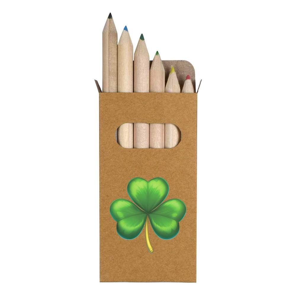6 x ‘Single Clover’ Short 85mm Pencils / Coloured Pencil Set (PE00094236)