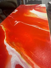 Acrylic Paint Pour Vibrant Red, Gold and White