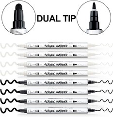 4 Black and 4 White Paint Markers Bold and Fine Dual-tip Acrylic Paint Marker…