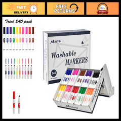 Washable Broad Line Markers – Assorted Colors, 240 Count, Classroom Bulk Pack