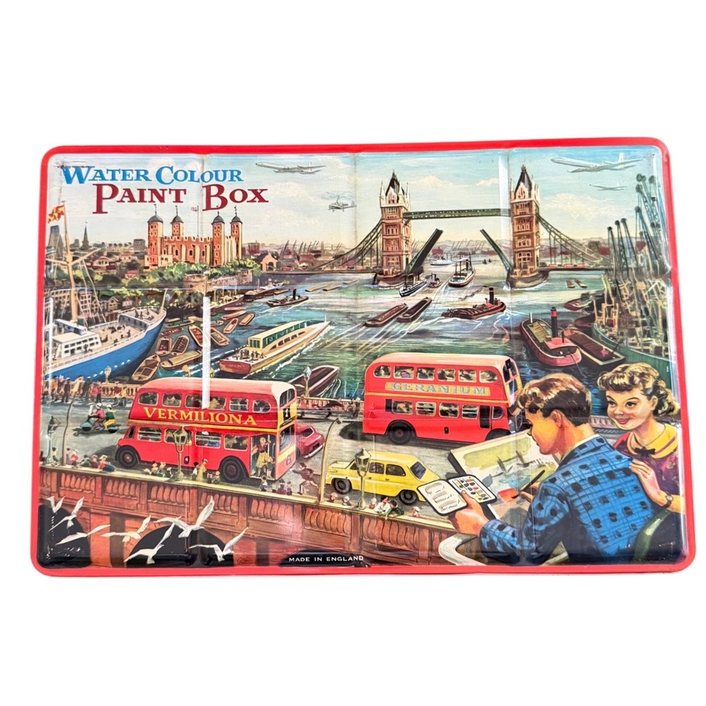 Vintage Page of London Water Colour Paint Box Tin Tower Bridge 13×9 Made England