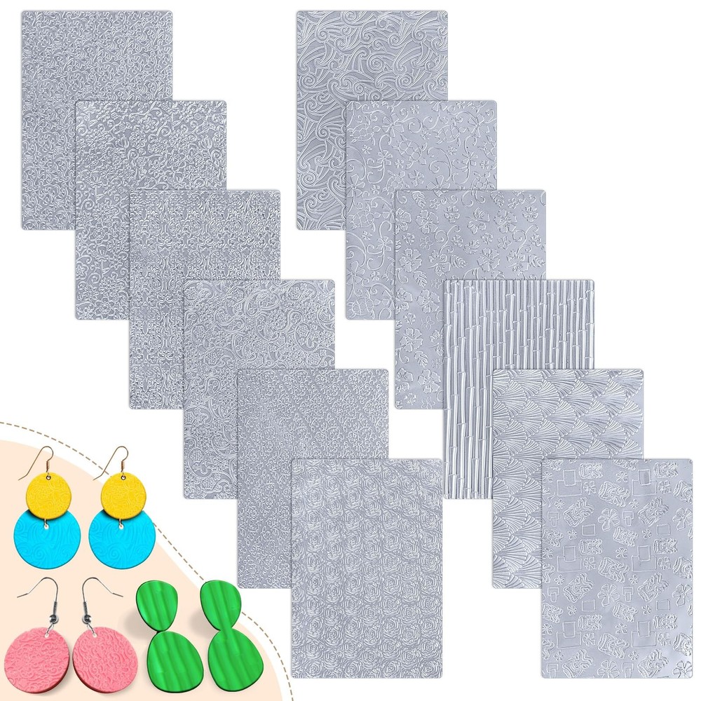 12 Pcs Polymer Clay Texture Sheets for Earrings Jewelry Making 10″ X 7″