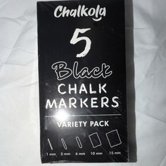 Chalkola 5 Black Chalk Markers Variety Pack, 1mm-15mm Tips, Solid Finish