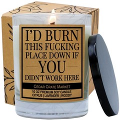 Cedar Crate Market Funny Candle Gift for Coworker, 10 Ounce, White