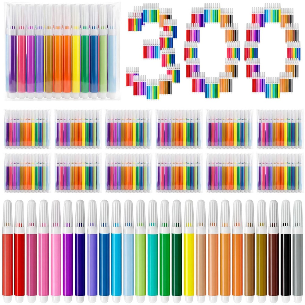 Watersay 300 Pcs Mini Markers Bulk Colored Pen 3.4 Inch Vibrant Colors Portab…