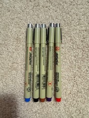 Pigma Brush Pen Archival Ink (5 count of Black, Blue, Red, Purple, Brown colors)