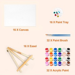 16 Pack 8x10in Canvas Painting Kit, Canvases Board & Easel & Acrylic Paint Se…
