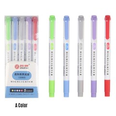 WorkSmart Supplies 5 Colors Dual Tip Highlighter Pens Broad Chisel and Fine