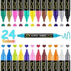Betem 24 Colors Dual Tip Acrylic Paint Pens Markers, 24 Colors Paint Markers