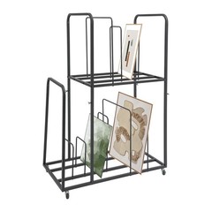 2 Tier Art Canvas Storage Rack with 4 Wheels Display Stand for Painting Board