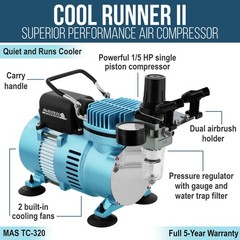 Dual Fan Air Compressor System Kit & Ultimate Airbrush Set – 0.2, 0.3 & 0.5mm