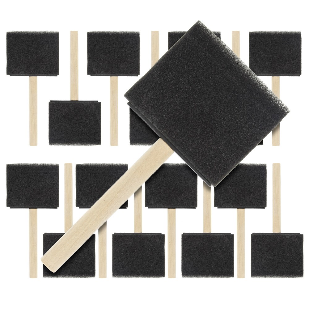 15 Pack – 3″ Foam Sponge Paint Brush Set Wood Handle Craft Touch Up Stain