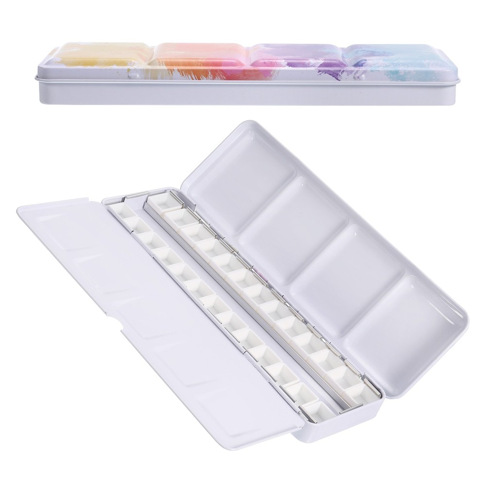Empty Watercolor Palette Metal Watercolor Tin w/ 26pcs Half Pans, Colorful