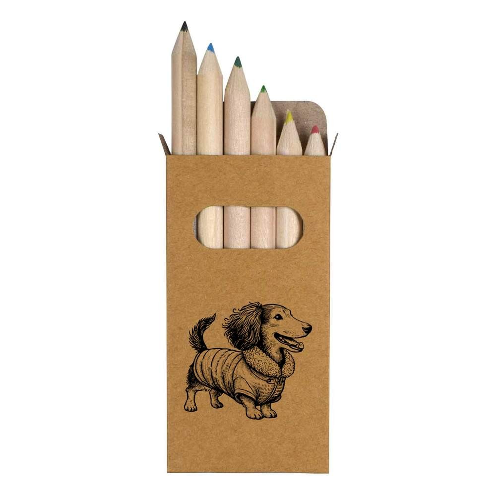 6 x ‘Dachshund Wearing Winter Coat’ Short Colour Pencils (PE00079384)