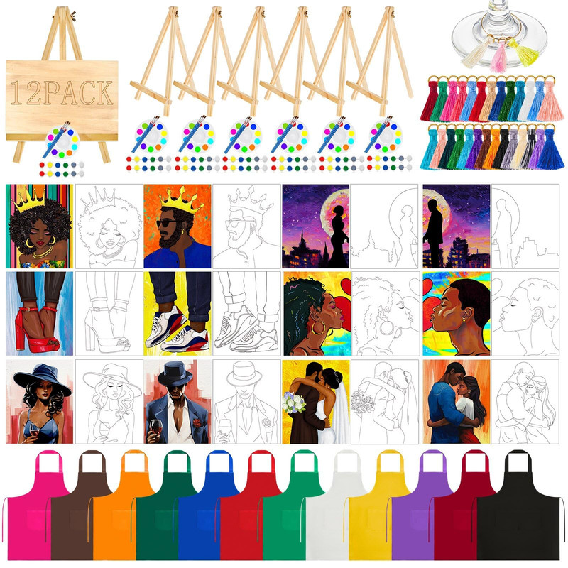 Xtinmee 12 Sets Paint And Sip Kit For Adults Pre Drawn Canvas Sip And Paint