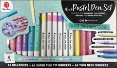 DecoTime Pastel Pen Set 18 Pieces 6 Ballpoint – 6 Fine Tip – 6 Twin Neon Markers