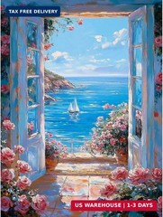 YarnMate Scenery Paint by Numbers for Adults,Landscape Beach Paint by Number for