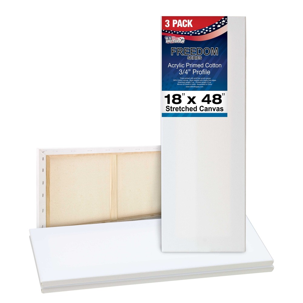 3 Pack of U.S. Art Supply 18″ x 48″ Acrylic Primed Cotton Stretched Canvas