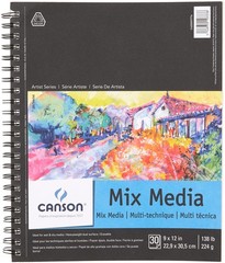 Canson Artist Series Mixed Media Paper, Wirebound Pad, 9-x-12-Inch, White