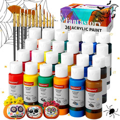 Acrylic Paint Set, 24 X 60 Ml with 12 Brushes; Christmas Acrylic Paint, Waterpro