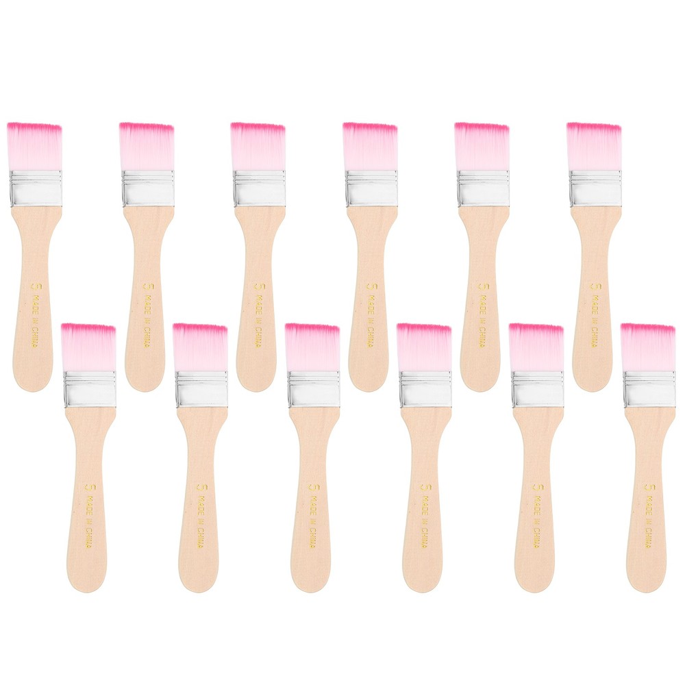 12 Pcs Paint Brush Set, 5.9 in Nylon Bristle Flat Brushes, #5 Red/White