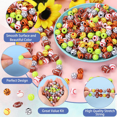 300 Pcs Acrylic Sports Beads Bulk – Baseball Basketball Soccer Softball Football