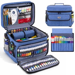Acrylic Paint Organizer Bag Adjustable Dividers Art Storage Case Tote Blue