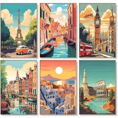 6 Pack Paint by Numbers Kit for Adults Beginners – 8×12 Inch Vintage Travel Aduu