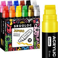 SRUOLOC 12 Colors Jumbo Markers, 15Mm Jumbo Felt Tip, Acrylic Paint Markers for