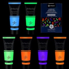 Non-Toxic Glow in the Dark Paint 6 Colors, 4oz Acrylic for Creative Decorations