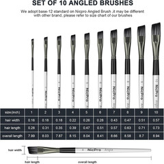 10 PCS Angular Paint Brush Set Nylon Hair Angled Paint Brushes for Acrylic Wat