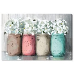 Wynwood Studio Botanical Wall Art Canvas Prints ‘Mason Jar Turquoise’ Florals…