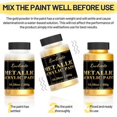 Acrylic Metallic Paint, 3 Colors 24k Gold & Bright Gold & Silver 31.75oz(900g…